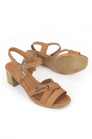 Ziya, Kadın Hakiki Deri Topuklu Sandalet 1611020Z2220 Camel