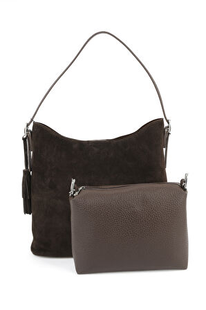 Ziya, Kadın Hakiki Deri Omuz ve El Çantası 153979Z5016 Kahve