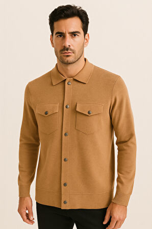 Erkek Triko Gömlek Camel 3764