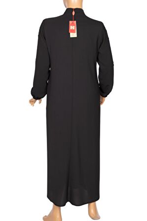 Hesna Kadın Selvi Dokuma Krep Kuş Gözü Aksesuarlı Siyah Ferace