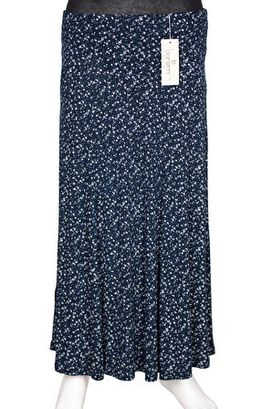 Barem Kadın Arzu Korsajlı 6 Parçalı Desenli Penye Lacivert Etek D58