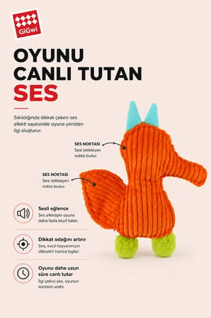 Jungle Explorers Serisi Sesli Kurt Peluş Köpek Oyuncağı - Küçük & Orta Irk - Köpeklerin Görebildiği Renklerle Tasarlandı