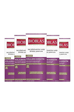 Kolajen & Keratin Saç Dökülmesine Karşı Bitkisel Şampuan 360 ml 5 Adet