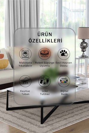 Yıkanabilir Kaymaz Taban Dijital Baskılı Halı ve Yolluk – Leke Tutmaz Salon & Mutfak Halısı