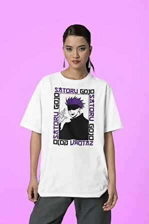 Satoru Gojo Baskılı Unisex Tişört, Oversize Anime Karakter Tişört