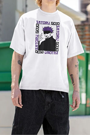 Satoru Gojo Baskılı Unisex Tişört, Oversize Anime Karakter Tişört