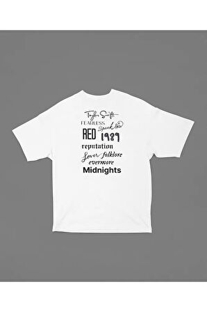 Red Midnights 1989 Albüm İsimleri Yazılı Unisex Tişört, Oversize Şarkıcı Taylor Swift Tişört