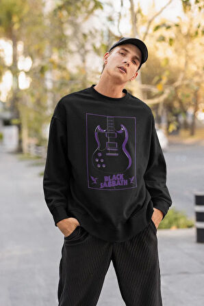 Black Sabbath Gitar Baskılı Unisex Oversize Sweatshirt