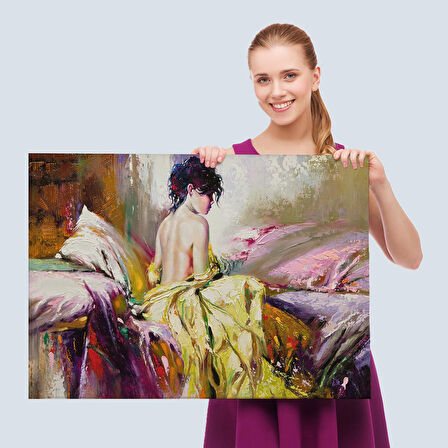 Yalnız Kadın Pastelboya Görünüm Dekoratif Kanvas Duvar Tablosu-3766