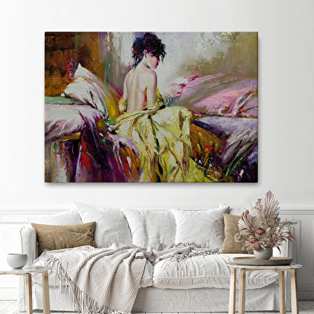 Yalnız Kadın Pastelboya Görünüm Dekoratif Kanvas Duvar Tablosu-3766