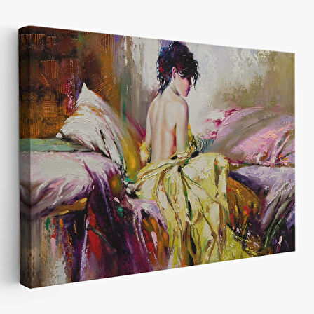 Yalnız Kadın Pastelboya Görünüm Dekoratif Kanvas Duvar Tablosu-3766