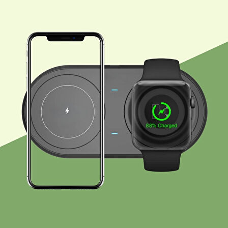 Evyora® 2si 1arada Kablosuz Saat,Kulaklık ve Telefon Hızlı Şarj Etme Aparatı