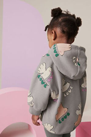 Next Baby Pamuklu Gri Kapüşonlu Uzun Kollu Sweatshirt Tayt Alt Üst Takım