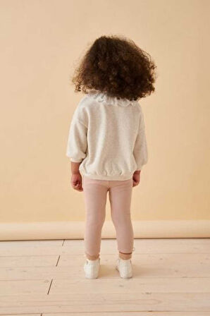 Next Baby Pamuklu Krem Dantel Yaka Hırka Pembe Tayt Alt Üst Takım