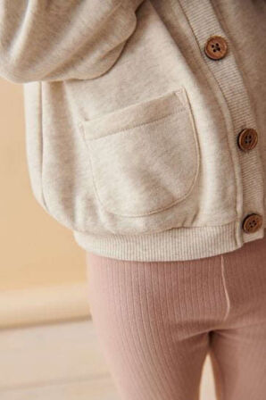 Next Baby Pamuklu Krem Dantel Yaka Hırka Pembe Tayt Alt Üst Takım