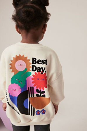 Next Baby Pamuklu Krem Çiçek Desenli Uzun Kollu Alt Üst Takım