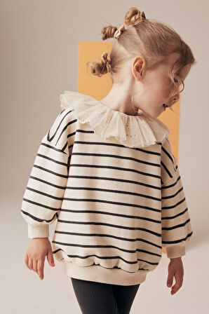 Next Baby Pamuklu Siyah Beyaz Çizgili Sweatshirt Uzun Kollu Alt Üst Takım