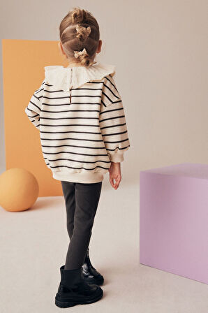 Next Baby Pamuklu Siyah Beyaz Çizgili Sweatshirt Uzun Kollu Alt Üst Takım