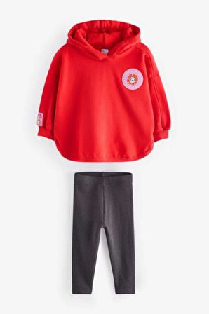 Next Baby Pamuklu Kırmızı Kapüşonlu Uzun Kollu Sweatshirt Tayt Alt Üst Takım