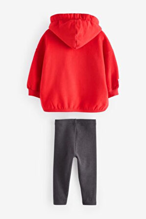 Next Baby Pamuklu Kırmızı Kapüşonlu Uzun Kollu Sweatshirt Tayt Alt Üst Takım