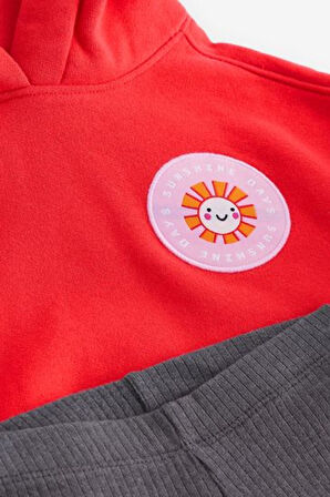 Next Baby Pamuklu Kırmızı Kapüşonlu Uzun Kollu Sweatshirt Tayt Alt Üst Takım