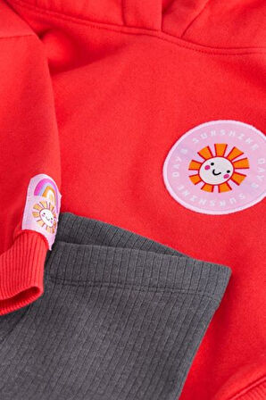 Next Baby Pamuklu Kırmızı Kapüşonlu Uzun Kollu Sweatshirt Tayt Alt Üst Takım
