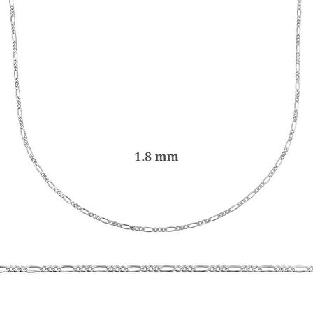 NazikEndam - İADESİZ - Sipariş Üzerine Üretim 1.8 mm Gümüş Figaro Zincir - 0.50 mikron