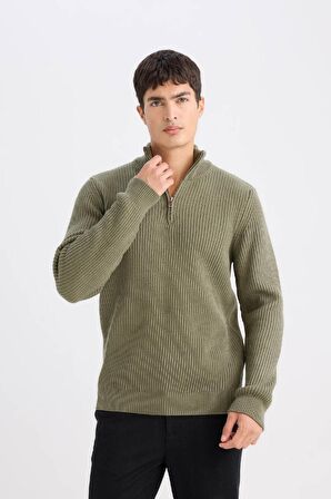 DeFacto Standart Fit Normal Kesim Bato Yaka Fermuarlı Basic Düz Triko Kazak B0578AX24WNKH412