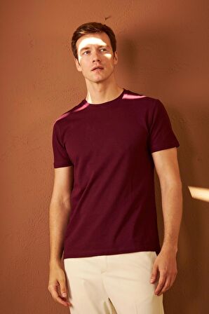 Erkek Bisiklet Yaka Slim Fit Basic Tişört Bordo