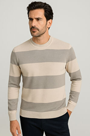 Erkek Bisiklet Yaka Triko %100 Pamuk Bej 3774 