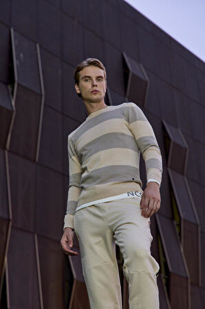 Erkek Bisiklet Yaka Triko %100 Pamuk Bej 3774 