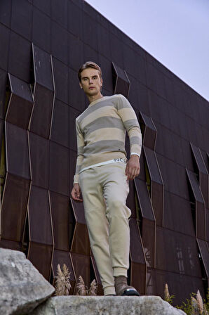 Erkek Bisiklet Yaka Triko %100 Pamuk Bej 3774 