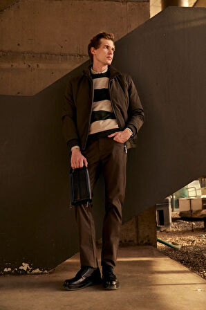 Erkek Bisiklet Yaka Triko %100 Pamuk Haki 3774 