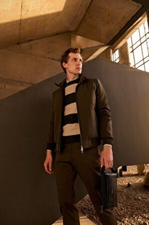 Erkek Bisiklet Yaka Triko %100 Pamuk Haki 3774 