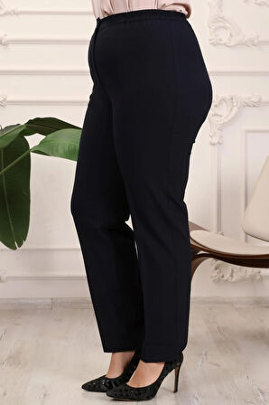 Krep Kumaş Lacivert Büyük Beden Yan Lastikli Pantolon
