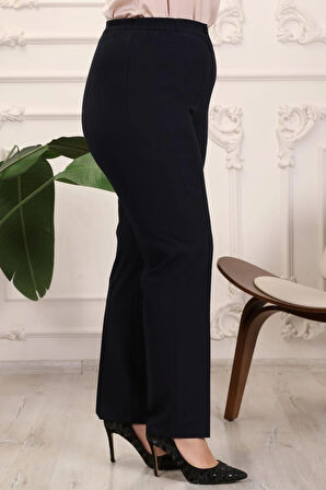 Krep Kumaş Lacivert Büyük Beden Yan Lastikli Pantolon