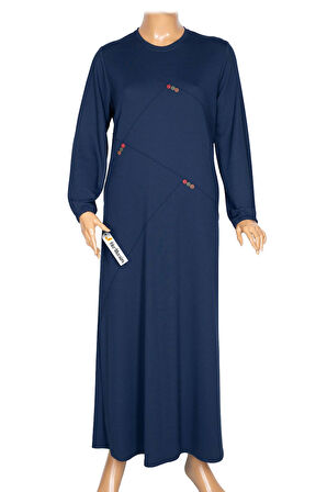 Hesna Kadın Deren Büyük Beden Düğme Detaylı Fitilli İndigo Elbise