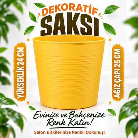 Sarı Deranjli 9.5 Litre Dekoratif Bitki Saksısı- Iç-Dış Mekan Bitkileri Için Uygun Saksı