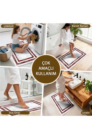 Banyo Paspası, Yumuşak Banyo Halısı, Kaymaz Dot Tabanlı, Yıkanabilir - 60x100