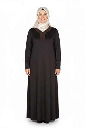 Hesna Kadın Buket Büyük Beden Devore Kuplu Kışlık Kahve Elbise