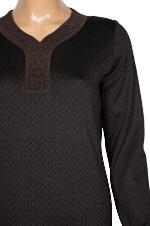 Hesna Kadın Buket Büyük Beden Devore Kuplu Kışlık Kahve Elbise