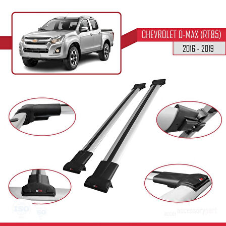 Chevrolet D-Max (RT85) 2016-2019 Arası ile Uyumlu FLY Model Ara Atkı Tavan Barı Gri 2 Adet