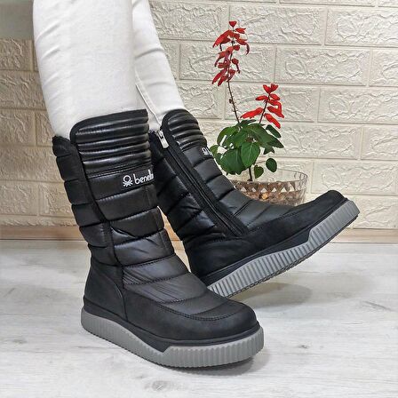 Benetton 50027 Siyah İçi Kürklü Fermuarlı Kaymaz Kadın Kar Botu