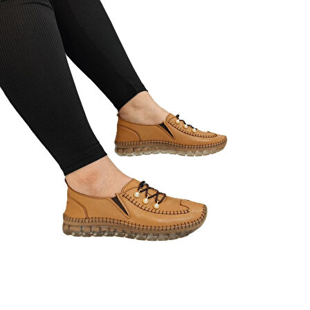 Voyager 9871 Açık Kahve Hakiki Deri Boncuklu Kadın Ayakkabı