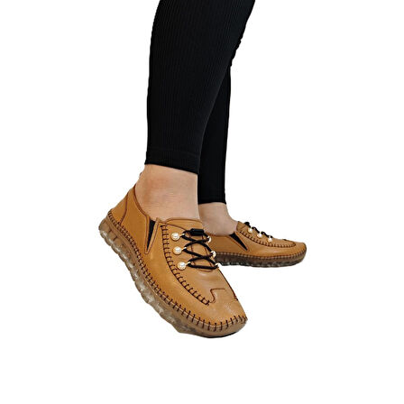 Voyager 9871 Açık Kahve Hakiki Deri Boncuklu Kadın Ayakkabı