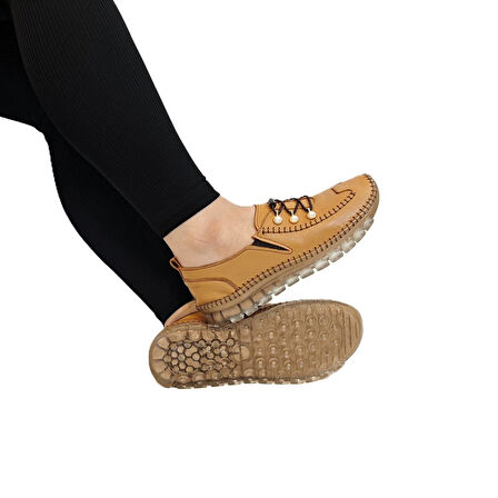 Voyager 9871 Açık Kahve Hakiki Deri Boncuklu Kadın Ayakkabı