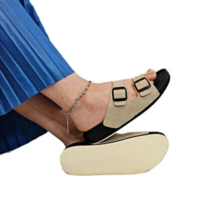 Pierre Cardin 7410 Krem Çift Tokalı Yumuşak Taban Rahat Terlik