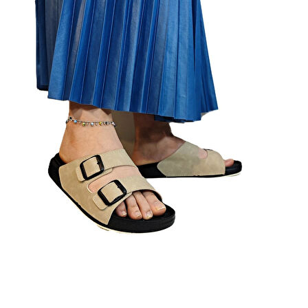 Pierre Cardin 7410 Krem Çift Tokalı Yumuşak Taban Rahat Terlik