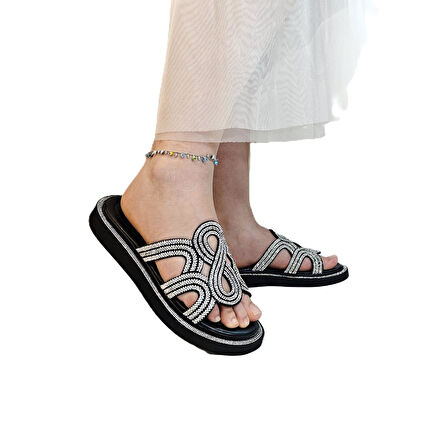 Pierre Cardin 7505 Siyah Renk Taşlı Kadın Terlik