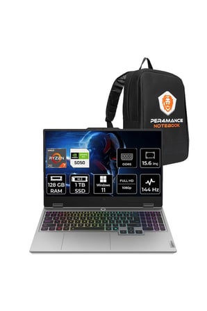 LOQ Ryzen 7 250 128GB 1TB SSD RTX5050/8GB 100W 15.6" FHD 144Hz W11P Gaming Laptop & Çanta